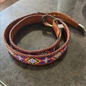 Vintage LL Bean Aztec Leather Beaded Belt 40 Waist